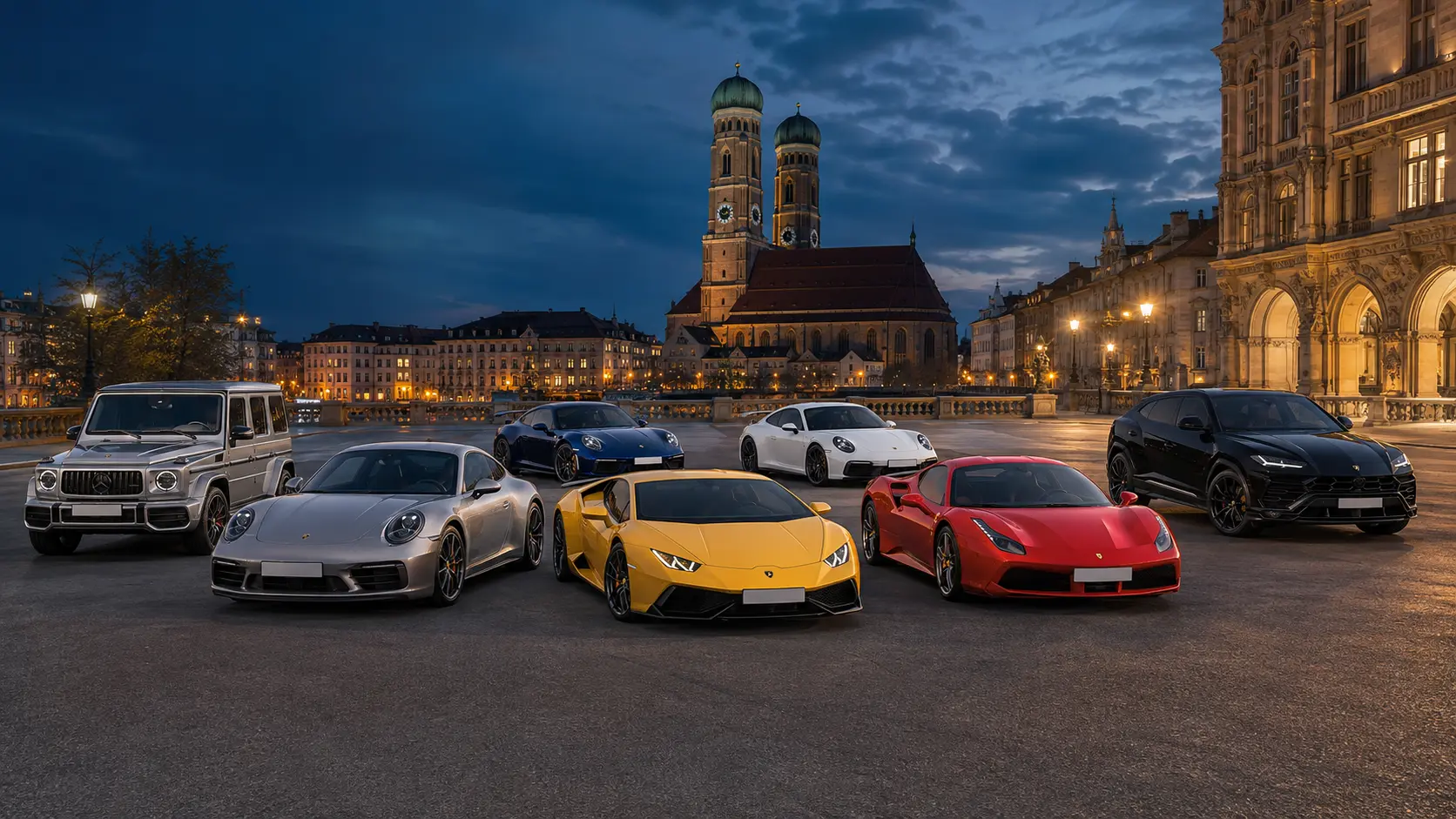 Premium Rent Munich Fahrzeugflotte vor der Münchner Frauenkirche